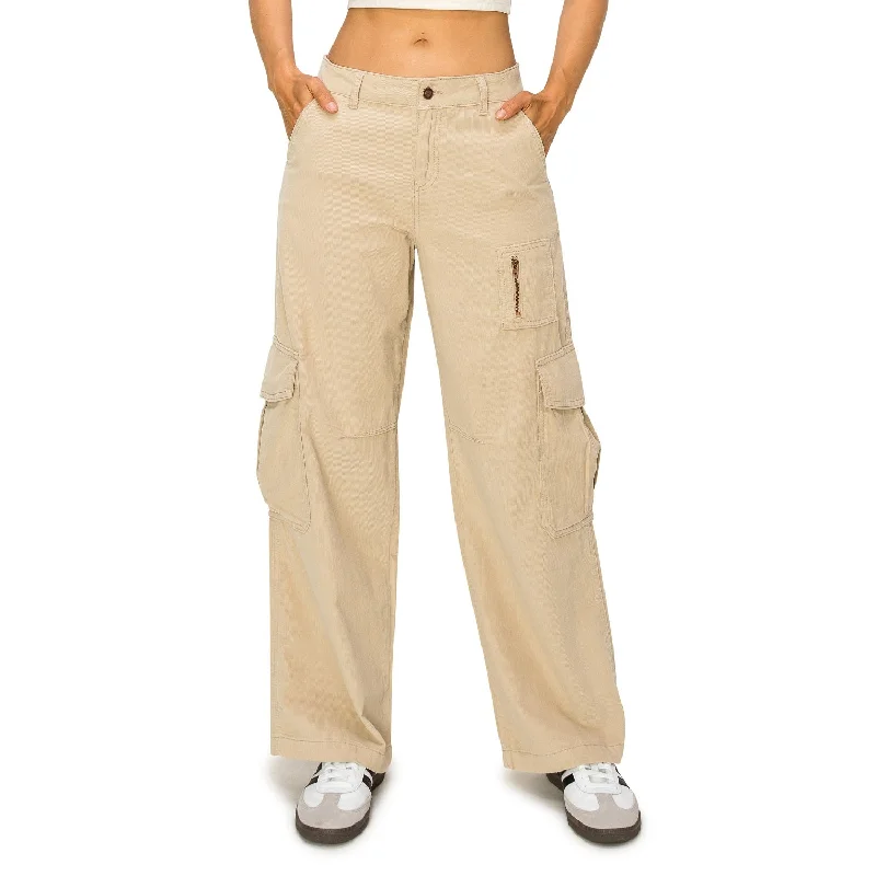 women's petite pantsCorduroy Wide Leg Cargo Pants - Light Khaki