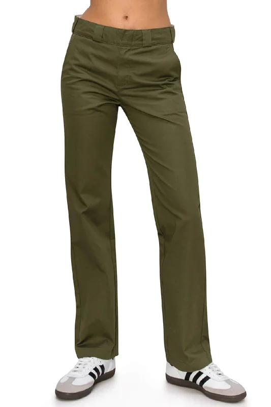 women's timeless pantsHigh Rise Straight Leg Work Pants - Olive