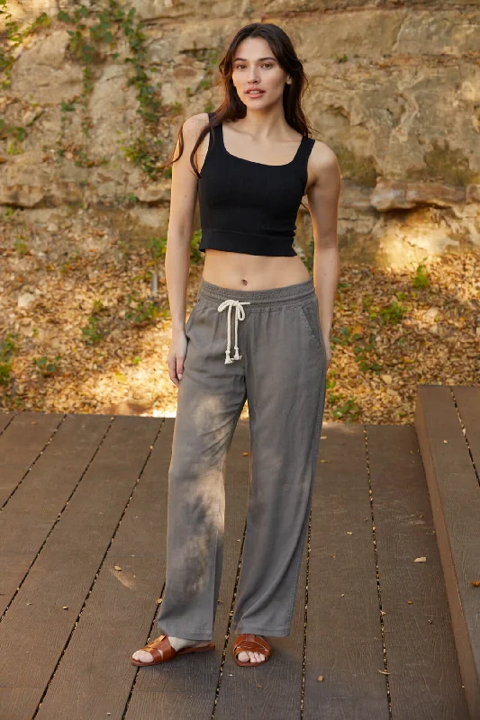 women's zipper pantsHigh Waist Relaxed Lounge Beach Pants - Grey