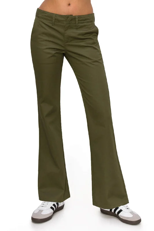 women's cashmere pantsLow Rise Flared Leg Work Pants - Olive