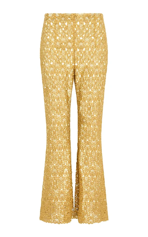 women's skinny pantsPhoenix Flare Cropped Pant in Gold Silk Macrame Lace