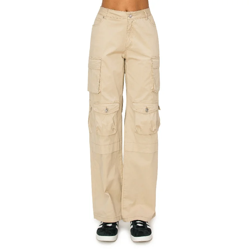 women's chiffon pantsStretch Twill Low Rise Multi Pockets Cargo Pants - Khaki