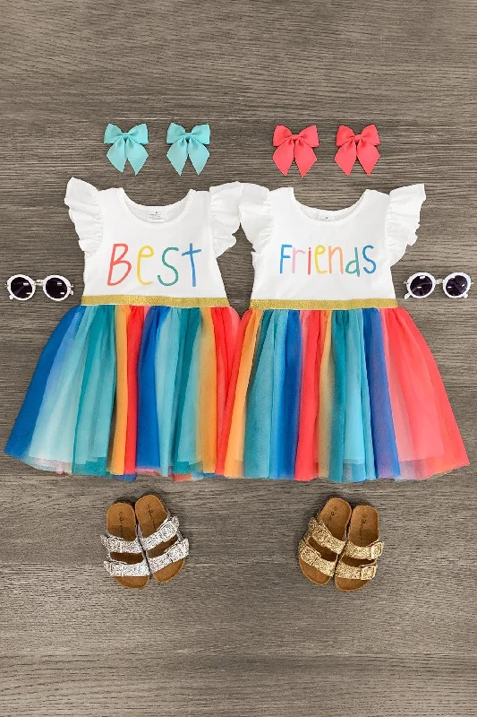 Peplum Hem Dress"Best Friends" Glitter Rainbow Tutu Dress