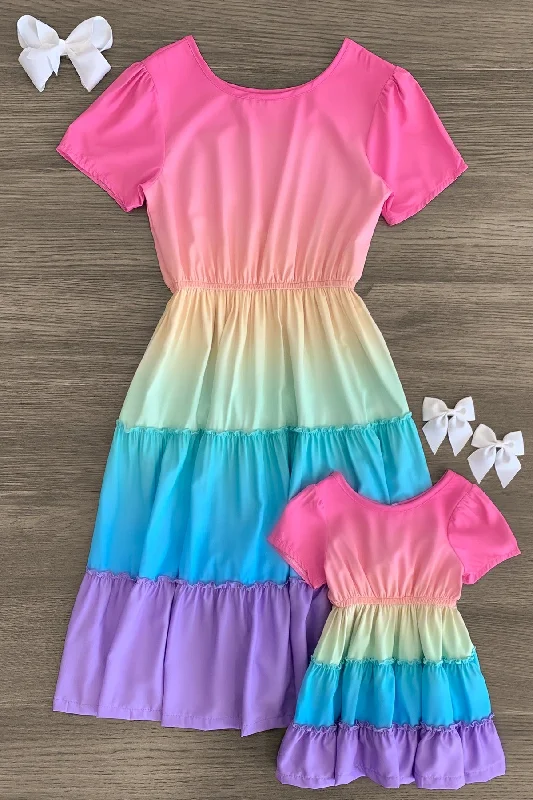 women's bell-sleeved dressesMom & Me - Rainbow Tiered Dress