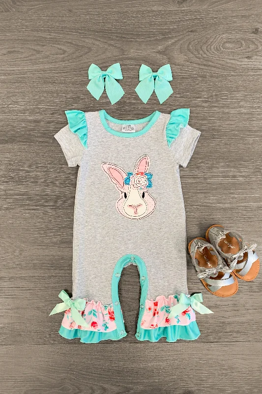 Knit DressCute Bunny Gray & Mint Romper