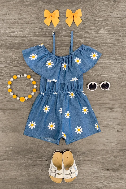 Bridesmaid DressDaisy Cold Shoulder Chambray Romper