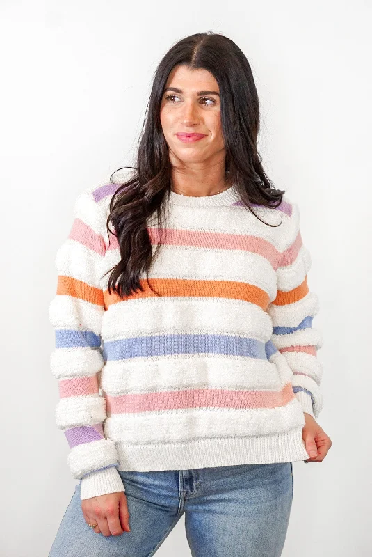 Chiffon DressFuzzy Striped Cream Multicolor Sweater