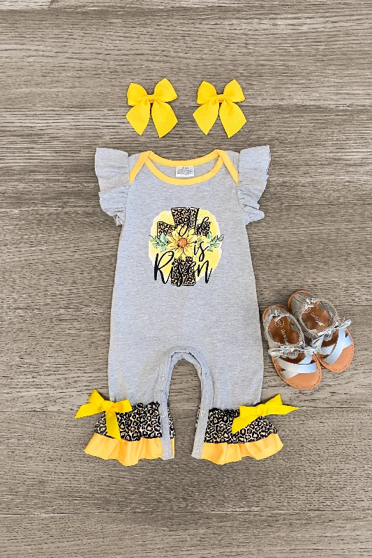 Velvet Dress"He Is Risen" Gray & Yellow Romper