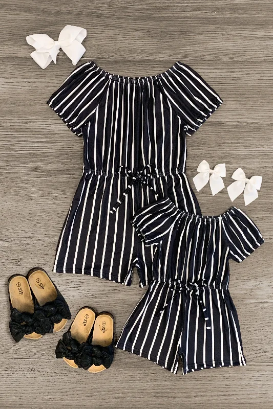 women's cotton dressesMom & Me - Black & White Stripe Romper