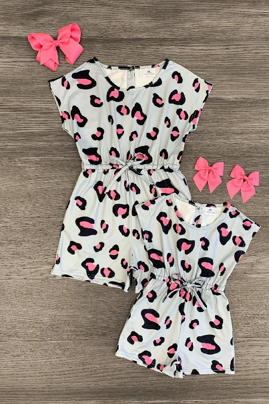 women's velvet dressesMom & Me - Gray & Pink Cheetah Romper