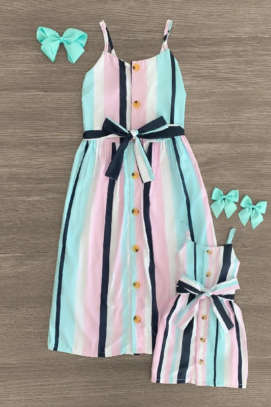 Satin DressMom & Me - Pastel Striped Sleeveless Dress