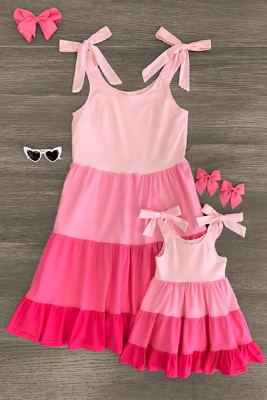 women's A-line dressesMom & Me - Pink Tiered Tank Dress