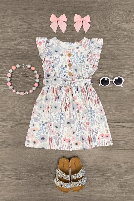 Bow-Tie DressWhite Pastel Watercolor Floral Dress