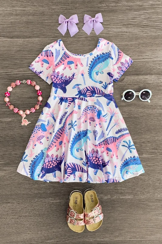 Silk DressPink & Purple Tropical Dinosaur Dress