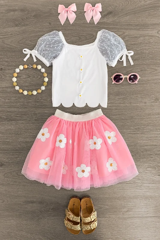 Custom DressPink & White Daisy Tutu Skirt Set