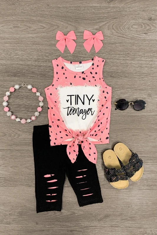 Nursing Dress"Tiny Teenager" Black & Pink Distressed Capri Set