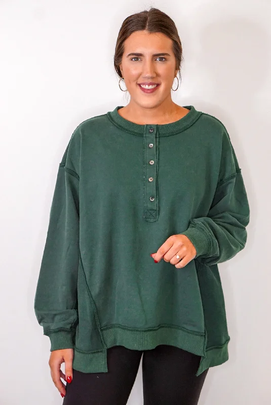 women's chiffon dressesStellar Weekend Washed Hunter Green Pullover