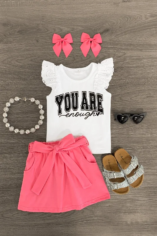 Nursing Dress"You Are Enough" White & Pink Skirt Set