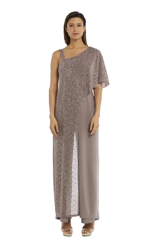 women's chic jumpsuitsMocha 14 R&M Richards 3096 Asymmetric Jumpsuit With Sequined Overlay Sale