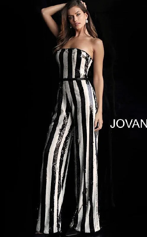 women's wide-leg jumpsuitsJovani 65397 Sequin Strapless Formal Jumpsuit