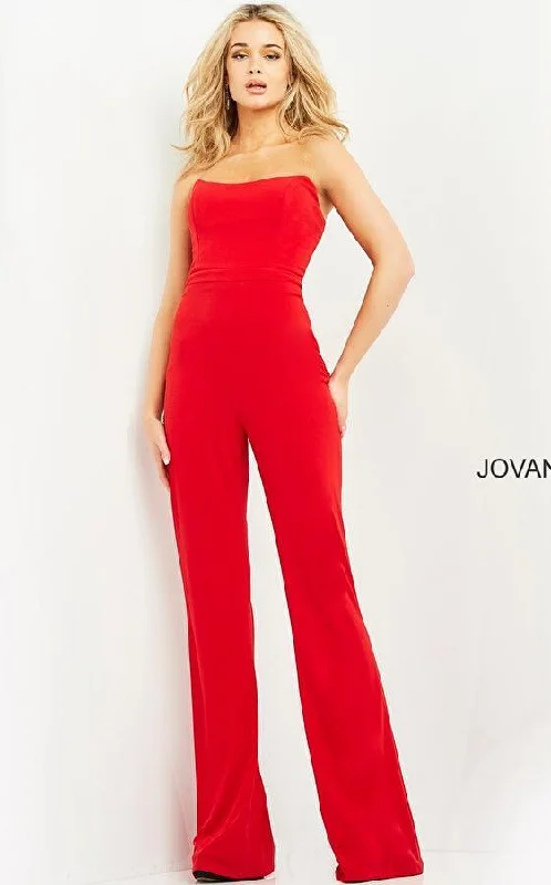 women's jumpsuits with V-necksJovani 03915 Long Formal Strapless Jumpsuit