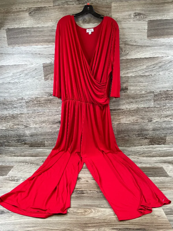 women's jumpsuits with bell sleevesJumpsuit By Avenue In Red, Size: 1x