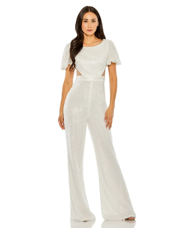 women's jumpsuits for fallMac Duggal 11273 Formal Short Puff Sleeve Jumpsuit