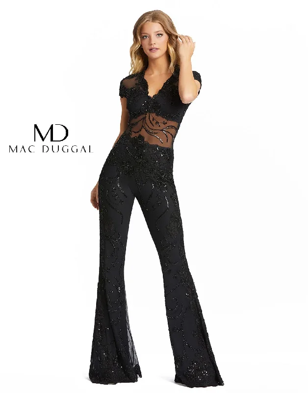 women's jumpsuits for apple-shaped bodiesMac Duggal 1993 Long Formal Beaded Lace Jumpsuit