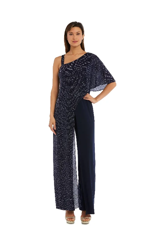 women's jumpsuits with round necksR&M Richards 3096P Formal Asymmetric Petite Jumpsuit