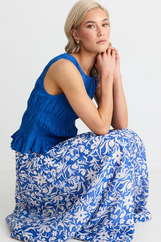 women's pencil skirtsAffinity Blue Batik Shirred Back Tiered Maxi Skirt