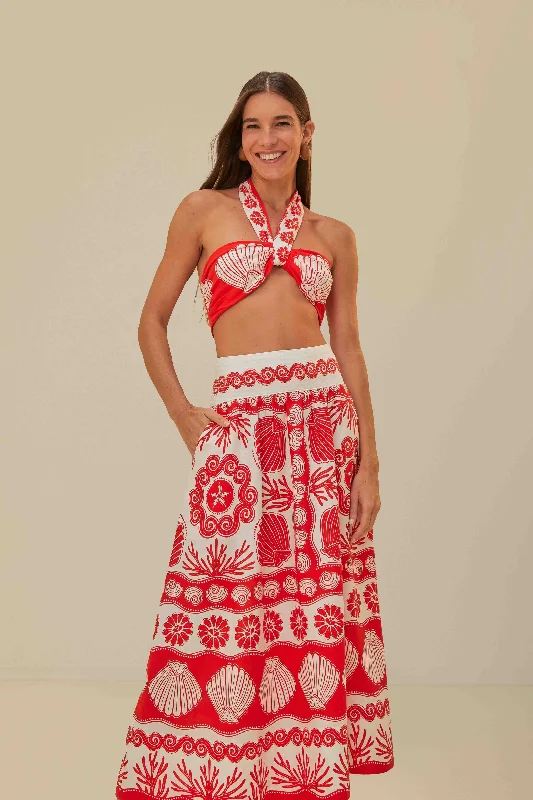 women's lace-up skirtsRed Ainika Shell LENZING™ ECOVERO™ Euroflax™ Maxi Skirt