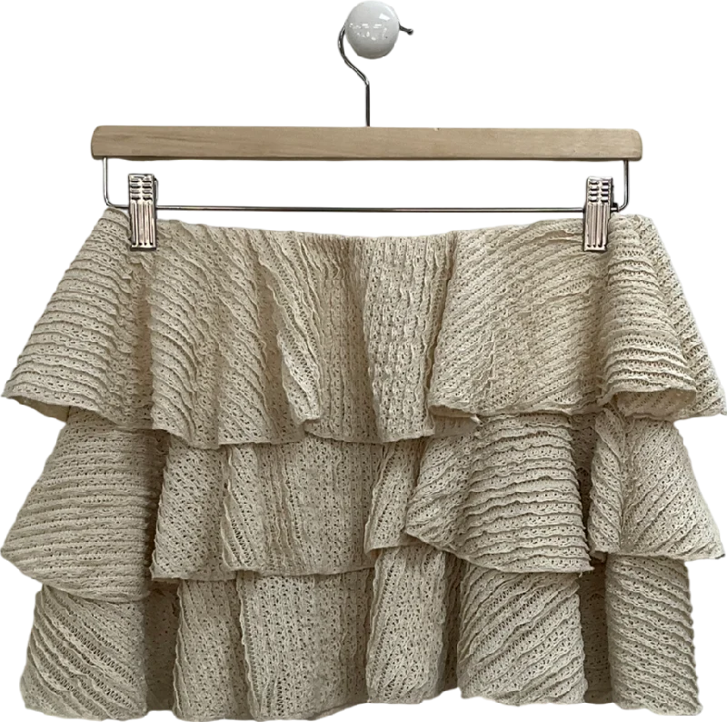 women's button-down skirtsEgo Beige Tiered Mini Skirt UK 10