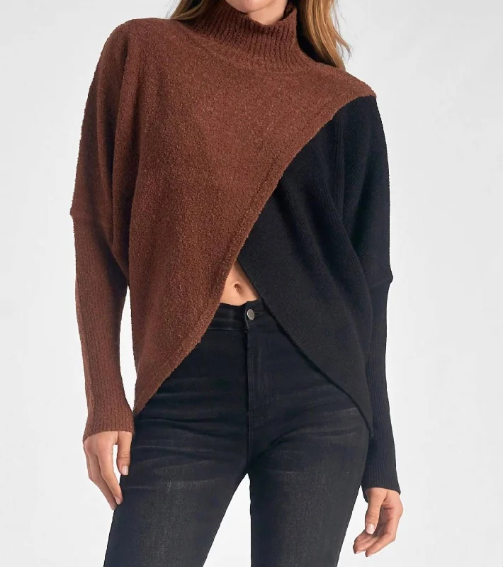 Oversized SweatersEight Sweater Mock Neck Cross In Black & Brown