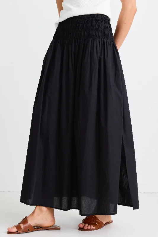 women's moisture-wicking formal skirtsFinch Black Cotton Shirred Waist Maxi Skirt