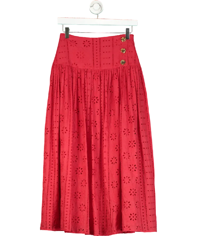 women's versatile work skirtsGlamoda Red Broderie Anglaise Midi Skirt UK S