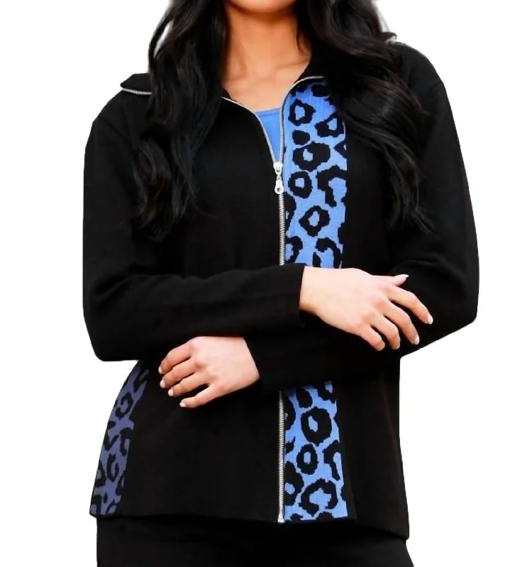 Luxurious Oversized Cardigan SweatersLeopard Zip Cardigan In Black/periwinkle