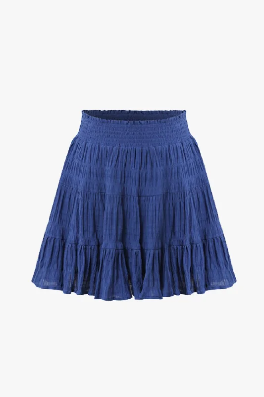 women's elegant skater skirtsLexi Electric Blue Shirred Cotton Multi Tiered Mini Skirt