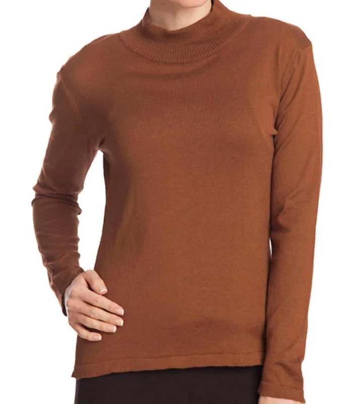 Vintage SweatersLong Sleeve Mock Neck Pullover In Mocha