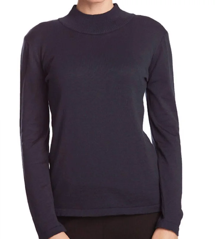 Embellished SweatersLong Sleeve Mock Neck Pullover In Navy