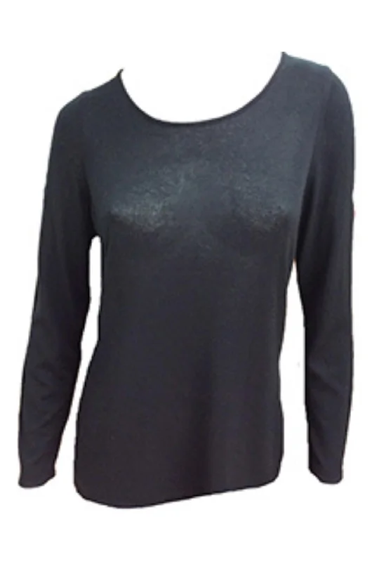 Extra-Large Knitted Crewneck SweatersLong Sleeve Scoop Neck Top In Black