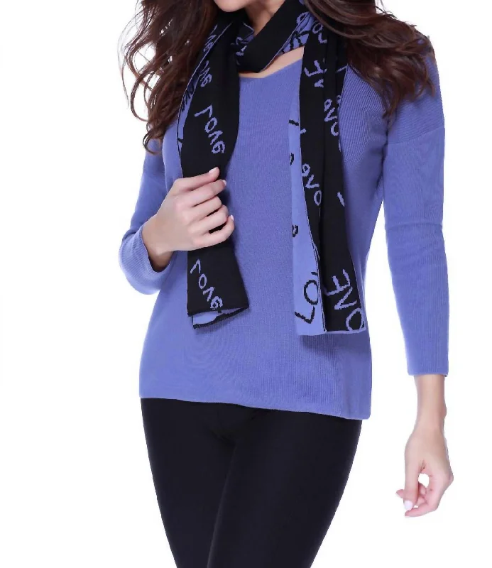 Flannel-Lined SweatersLove Pullover W/ Scarf In Lavender