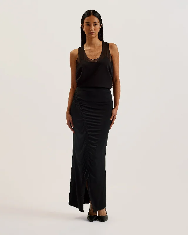 women's knitted skirtsLuliiaa Jersey Rouched Maxi Skirt Black