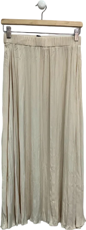 women's pencil pleat skirtsNew Look Beige Satin Crinkle Pleated Skirt UK 8