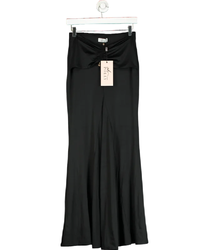 women's pleated skirtsOh Polly Black Slinky Jersey Hardware Detail Maxi Skirt UK 8