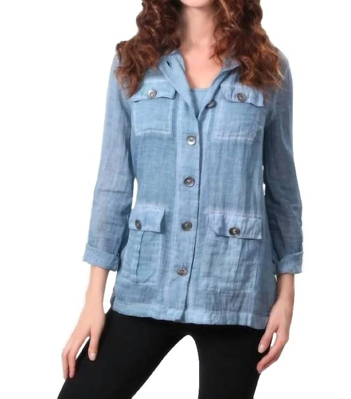 Fitted SweatersOil Wash Hooded Button-Up Cardigan In Denim