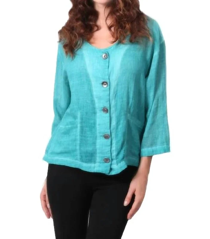 Comfortable SweatersOil Wash Pocket Cardigan In Teal