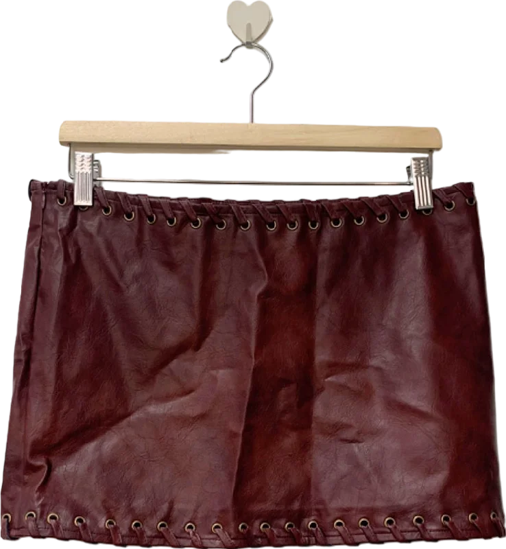 women's casual high-slit skirtsPrettyLittleThing Burgundy Faux Leather Mini Skirt UK 10