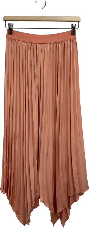 women's high-slit skirtsS Deer Orange Pleated Satin Skirt UK S