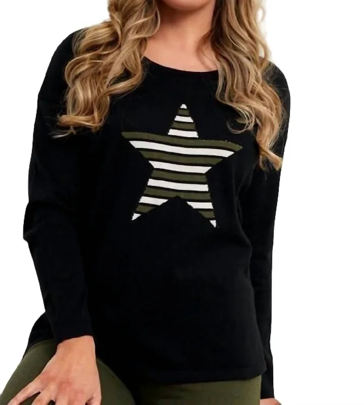 Comfortable Dressy SweatersStar Crew Neck Sweater In Black