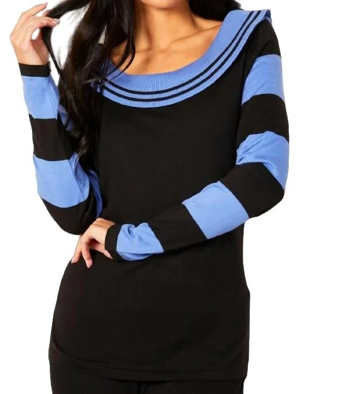 Trendy SweatersStripe Cowl Neck Sweater In Black/periwinkle